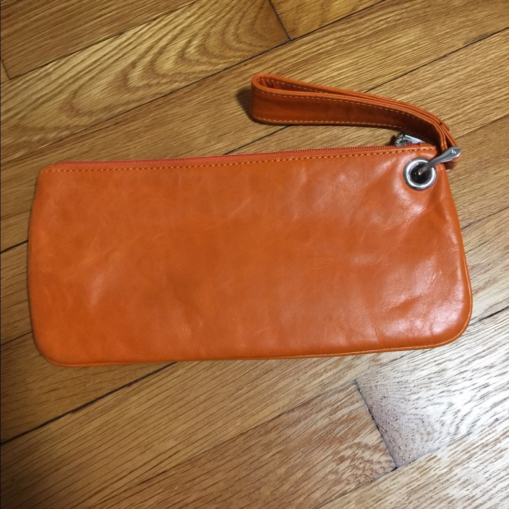 HOBO Orange Leather Wristlet Clutch